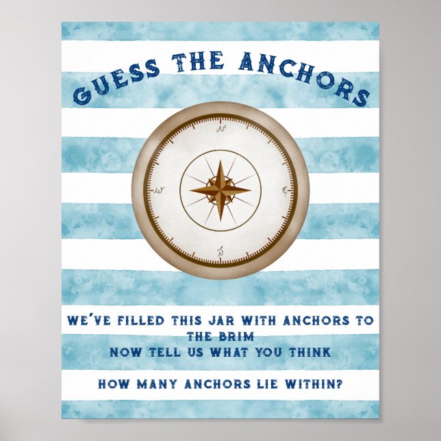 Poster Blue Nautical Sailor Aquarelle Baby shower Jeu (Devant)