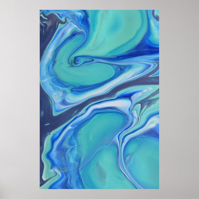 Poster Blue Navy Fluid Abstrait Moderne Marbre Swirl Art (Devant)