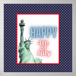 Poster Blue Neon 4 juillet Liberty Statue