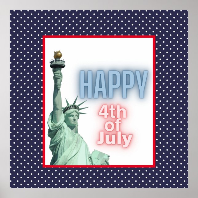 Poster Blue Neon 4 juillet Liberty Statue (Devant)