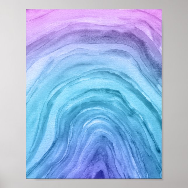 Poster Blue Ombre Abstrait Agate II Aquarelle Art (Devant)
