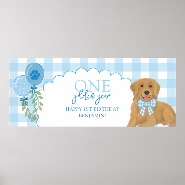 Poster Blue One Golden Year Retriever Puppy 1st Birthday (Devant)
