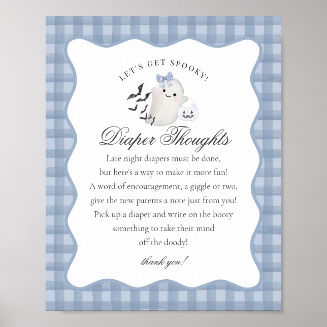 Poster Blue Pastel Little Boo Ghost Diaper Thoughts Sign (Devant)