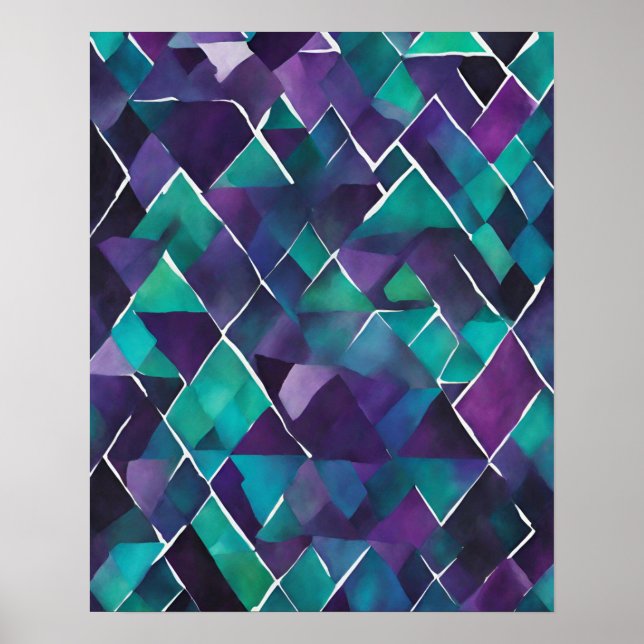 POSTER BLUE PURPLE TURQUOISE CRISSTAL MOSAIC WALL ART 2 (Devant)