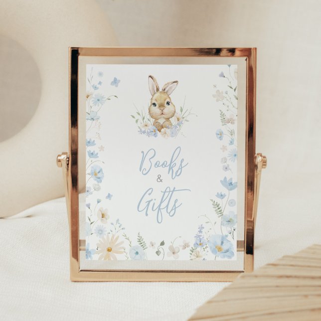 Poster Blue Rabbit Assez Baby shower Livres et Cadeaux (Blue Somebunny Rabbit Baby Shower Books and Gifts Sign)