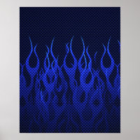 Blue Racing Flames on Carbon Fiber