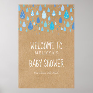 Poster Blue Raindrops Baby shower Boho / Sprinkl Welcome