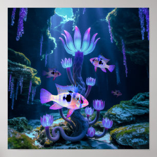 Poster Blue Ram Cichlids Imaginaire Surreal Aquarium Fish