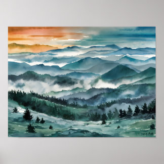 Poster Blue Ridge Mountains Peinture Blue Ridge Parkway W