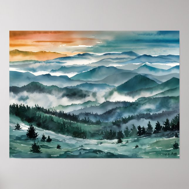 Poster Blue Ridge Mountains Peinture Blue Ridge Parkway W (Devant)
