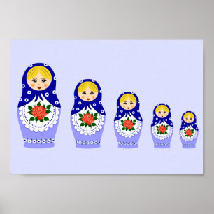 Poster Blue russian matryoshka nesting dollar