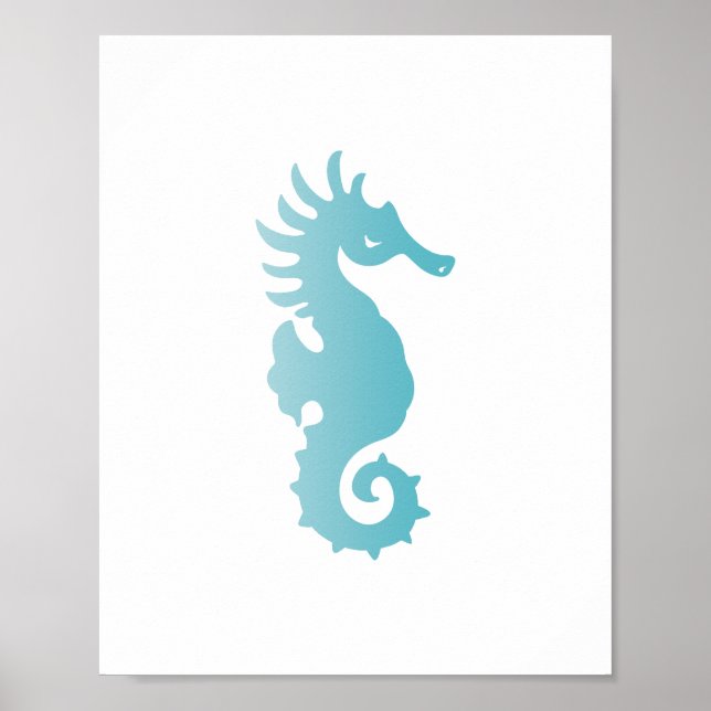 Poster Blue Seahorse Beach Art (Devant)