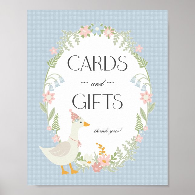 Poster Blue Silly Goose Floral En vichy cartes et cadeaux (Devant)