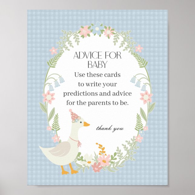 Poster Blue Silly Goose Floral En vichy Conseils pour béb (Devant)