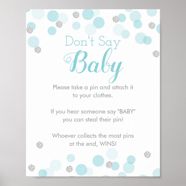 Poster Blue Silver Confetti Ne pas dire Baby shower jeu (Devant)