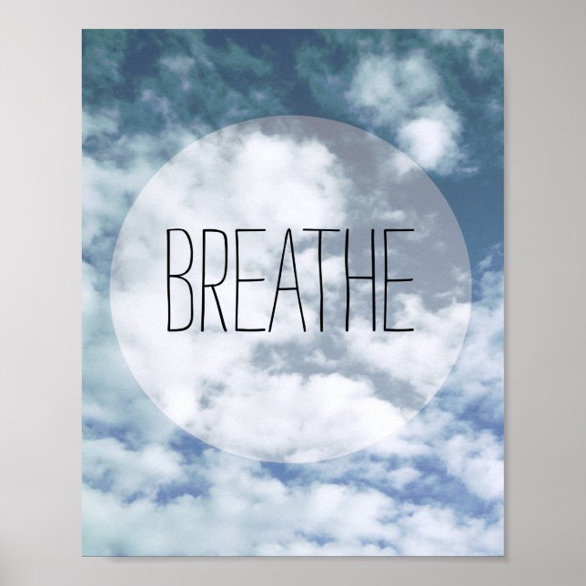 Poster Blue Sky Foto Kunst mit Text atmen (Vorne)