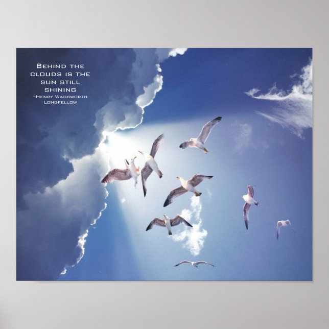 Poster Blue Sky Sunlight Seaguls Citation Inspirationnell (Devant)