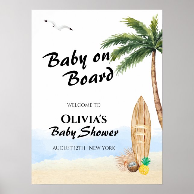 Poster Blue Sky Tropical Beach Surf Baby shower Bienvenue (Devant)