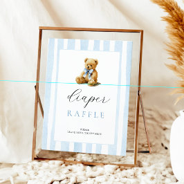 Poster Blue Stripes Bear Baby Shower Diaper Raffle 