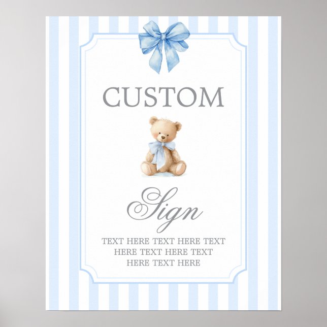 Poster Blue Stripes Bear Customized sign (Devant)