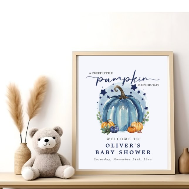 Poster Blue Sweet Little Citrouille Baby shower garçon Bi (Créateur téléchargé)