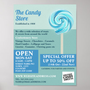 Poster Blue Swirl Lollipop, Fournitures de confiserie Adv
