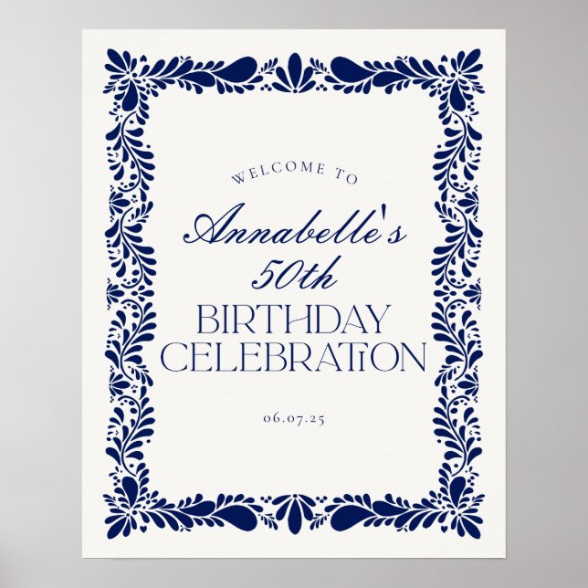 Poster Blue Talavera Carrelage Fiesta Anniversaire Fête B (Devant)