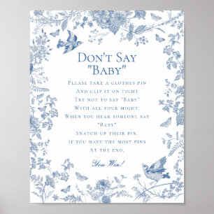 Poster Blue Toile De Jouy Dont Dont Dites Baby shower Jeu