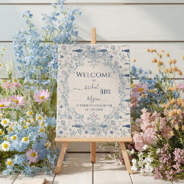 Poster Blue toile Ocean Bridal Shower Welcome 