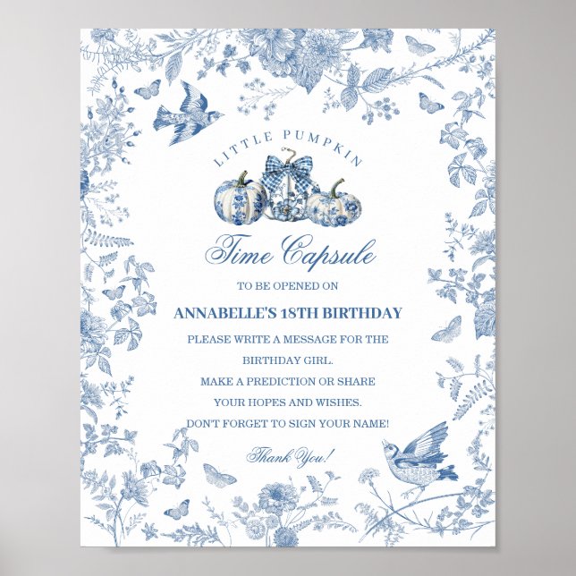 Poster Blue Toile Pumpkin French Fall Time Capsule (Devant)