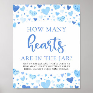 Poster Blue Valentine Combien de Coeurs Baby shower Jeu