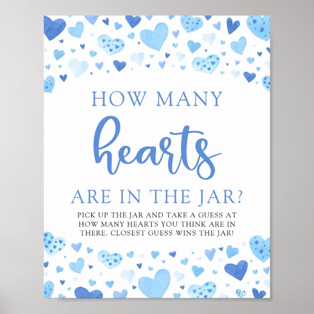 Poster Blue Valentine Combien de Coeurs Baby shower Jeu (Devant)