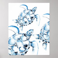 Blue Watercolor Sea Turtle Beach