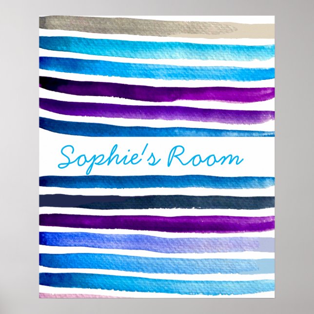Poster Blue watercolor stripes painted (Devant)