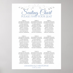 Poster Blue & White Elegant 9 Table Wedding Seating Chart