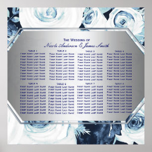Poster Blue White Floral Winter Wedding Seating Chart