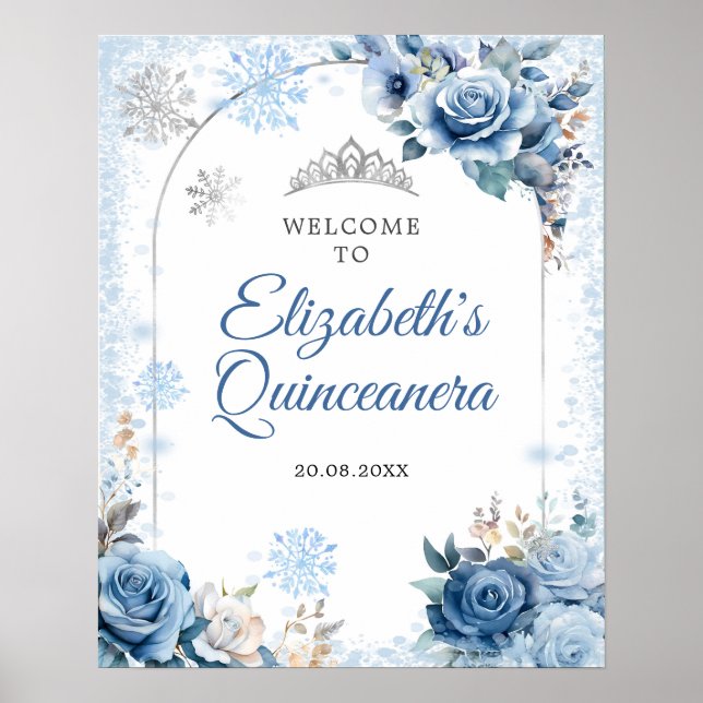 Poster Blue Winter Magique Flocon de neige Quinceanera Bi (Devant)