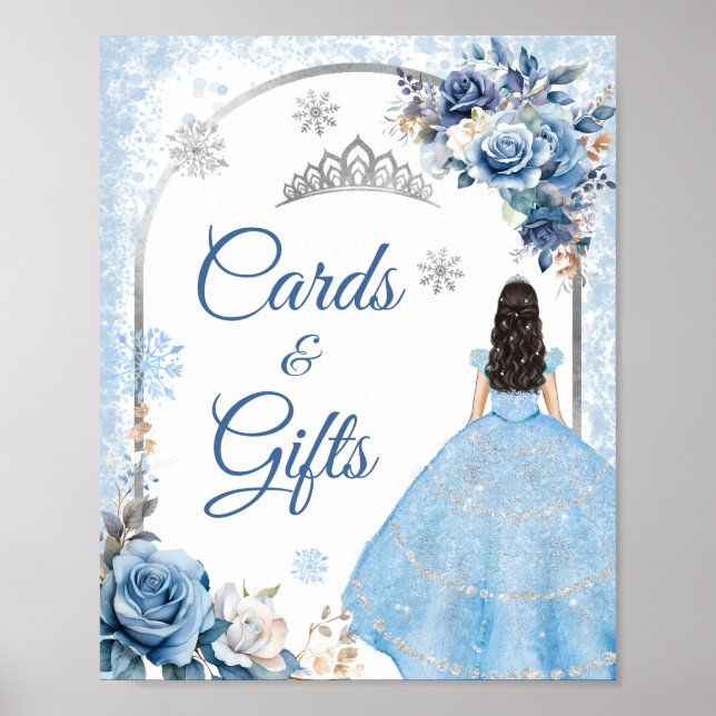 Poster Blue Winter Snowflake Mis Quince Cartes et Cadeaux (Devant)