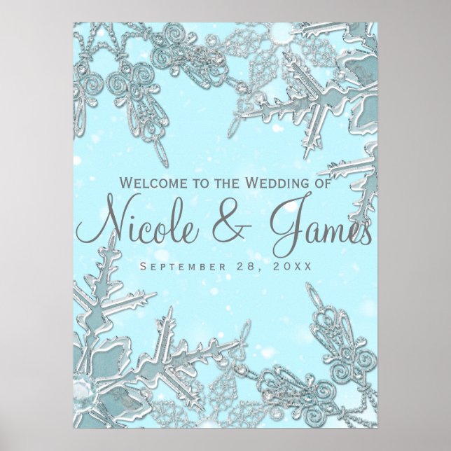 Poster Blue Winter Wonderland Snowflakes Mariage Bienvenu (Devant)
