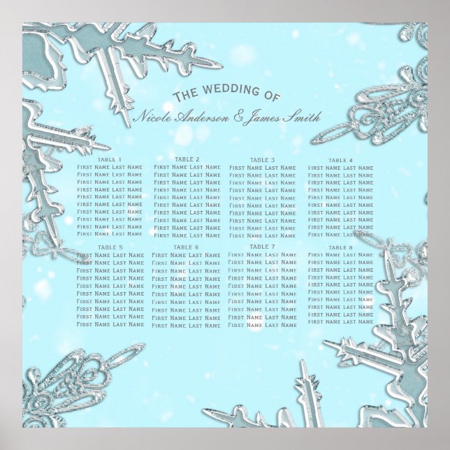 Poster Blue Winter Wonderland Snowflakes Mariage Siège (Devant)