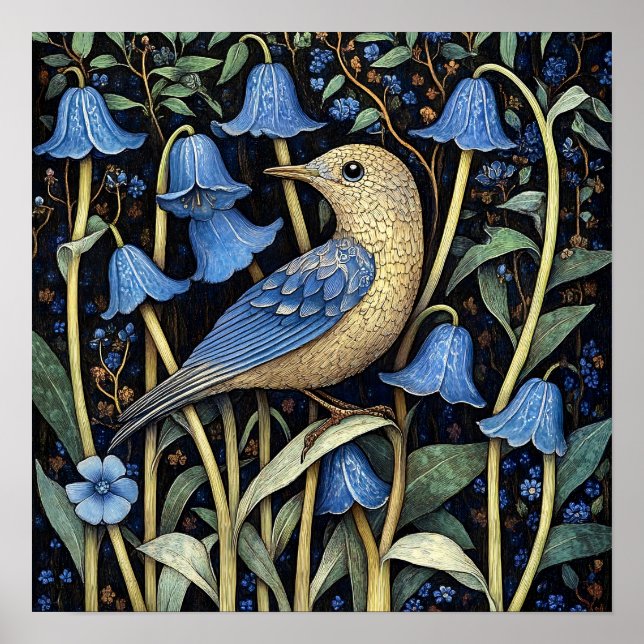Poster Bluebell Bird Peinture Art Imprimer (Devant)
