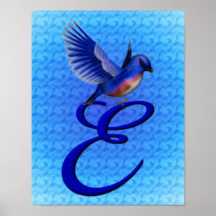 Poster Bluebird Elegant Monogram Initiale E