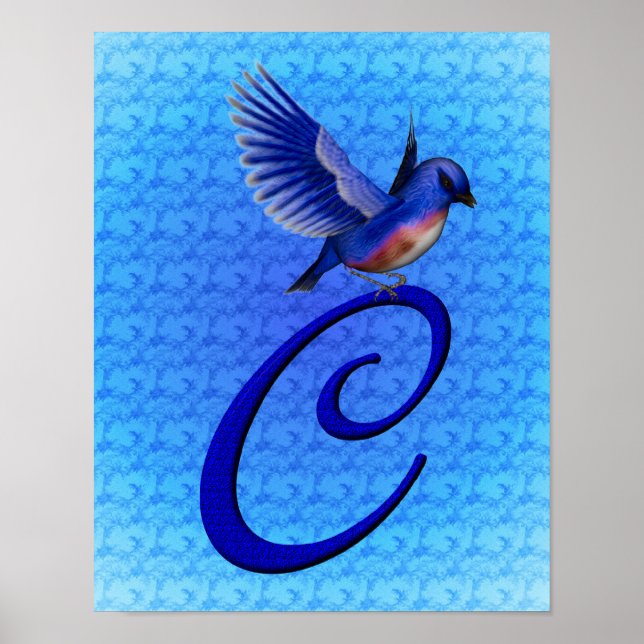 Poster Bluebird Elegant Monogramme Initiale C (Devant)