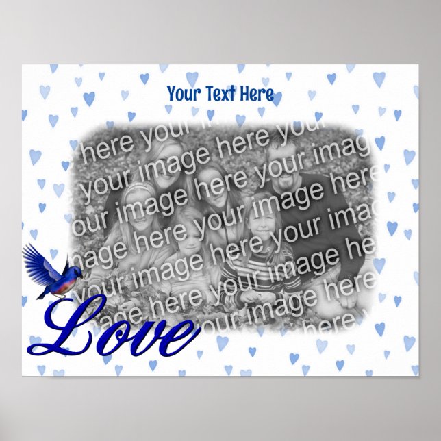 Poster Bluebird Love Blue Hearts Frame Ajouter votre phot (Devant)