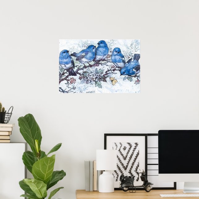 Poster Bluebirds Perchés Sur La Fleur De Cerisier (Bureau à domicile)