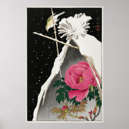 Poster Bluechat de Sibérie à côté d'une pivoine par Ohara