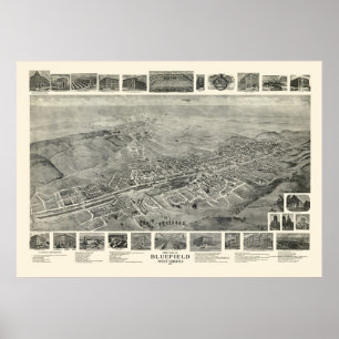 Poster Bluefield, carte panoramique de WV - 1911
