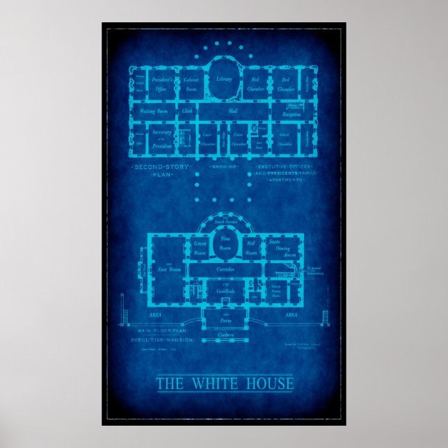 Poster BLUEPRINT de la maison blanche (Devant)