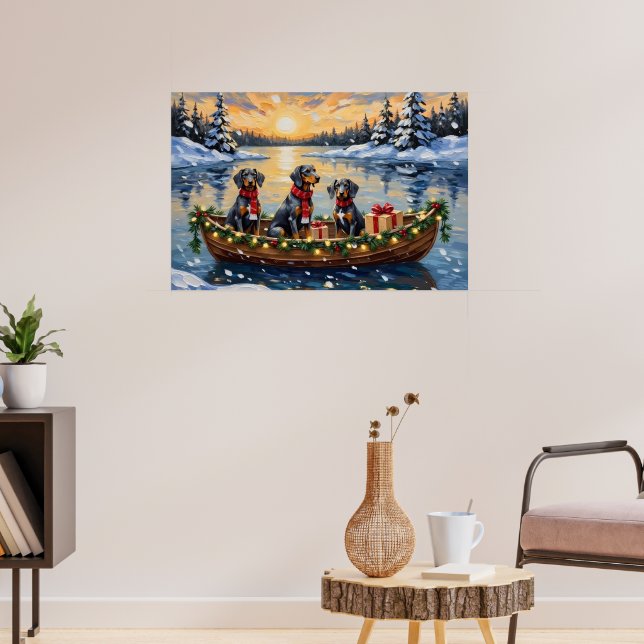 Poster Bluetick Coonhound Christmas Boat Holiday (Salon 3)