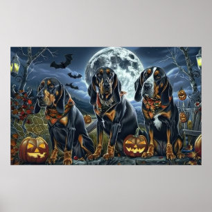 Poster Bluetick Coonhound Halloween Épouvantable